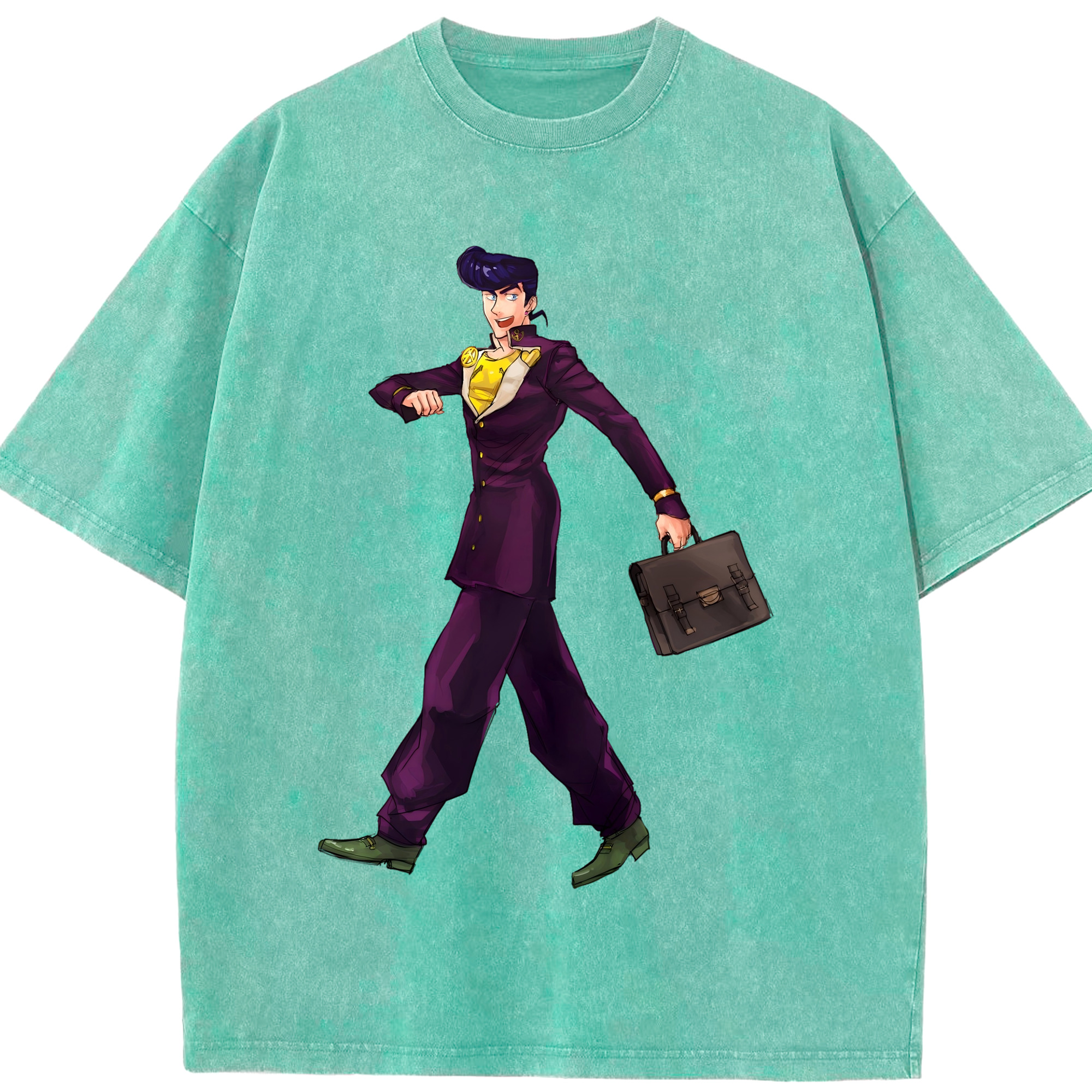 （画像用） ジョジョの奇妙な冒険 ひがしかた じょうすけ JoJo's Bizarre Adventure Higashikata Josuke 綿100% ヴィンテージ風 半袖Tシャツ（フロントプリント）